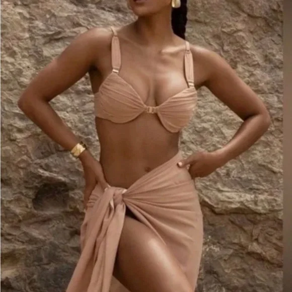 JLUXLABEL Neutral Beige Bikini Top & Sarong. - Picture 2 of 7